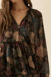 Floral-Print Tiered Ruffle Long-Sleeve Midi Dress: RETRO BLUE / S