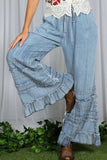Flared Ruffle Hem Washed Chambray Crop Denim Pants VP83039: Washed Denim / M