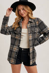 BUTTON DOWN PLAID SHACKET: GREY COMBO / M