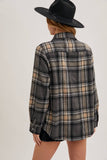 BUTTON DOWN PLAID SHACKET: GREY COMBO / L