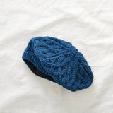 HEMANTA Cable Knit Wool Beret Hat: Forest Green