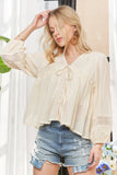 CET3887 - SOLID LONG SLEEVES TOP WITH EYELET: Beige / S-M-L(2-2-2)