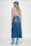 HIGH RISE FLARED MAXI SKIRT - Patchwork Design: DARK DENIM / S
