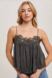 CROCHET CONTRAST CAMISOLE TOP: ASH / L