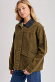 RELAXED BUTTON DOWN BARN JACKET: OLIVE / S