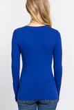 Basic Solid Long Sleeve V Neck Top: CELADON GREEN / 2-2-2 (S-M-L)