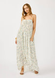 Spaghetti Strap Floral Hi-Lo Maxi Dress: Vanilla/Dusty Purple / M