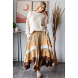 WASHED TIERED SMOCKED WAIST FLARE HEM SKIRT: SAGE / S-M-L-XL(2-2-2-2)