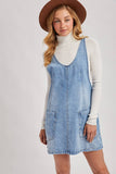 DENIM WASHED OVERALL POCKET DRESS: LT.WASH / S