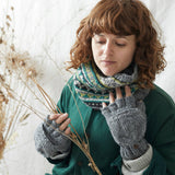 GUPTA Knit Wool Lined Mitten Fingerless Gloves: Dark Grey