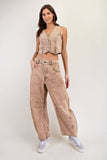 PL5346 - WASHED BARREL LONG PANTS: HAZELNUT / L