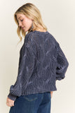 CESW4190- RIBBED TEXTURED KNIT SWEATER: KHAKI / S-M-L(2-2-2)