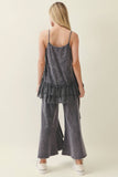 Mineral Washed Wavy Ruffle Cropped Pants HP7051: Eggplant / S-M-L / 2-2-2