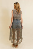 Boho Crochet Lace Trim Long Back Vest - Summer Fave: Olive