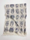 JC021249 Beige-Blue Owl Scarf