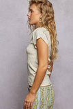 Vintage Wash V Neck Cotton Slim Fit Tee Top: IVORY / S