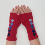 Fingerless Cashmere Gloves-Lupine: Rainbow on Grey / One Size Fits Most