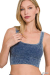 "...._ Square neck Washed Seamless Rib Bralette w/ Removab: DKGREEN-157910 / S/M