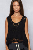 Round neck ruffle embroidered eyelet crochet top: NATURAL / Os