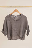 Linen top v-neck 23100 100% linen: Taupe