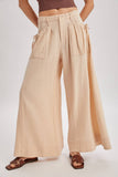 DRAWSTRING PATCH POCKETS WIDE LEG PANTS: MOCHA / M