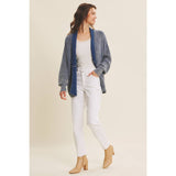 MINERAL-WASHED OPEN FRONT COTTON SWEATER CARDIGAN: ANTIQUE WINE / M