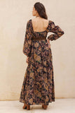 Floral Button-Front Tiered Ruffle Maxi Dress: Chocolate / S