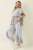 Mineral Washed Lace Ruffles Cropped Pants HP6931: Natural / S-M-L / 2-2-2