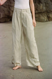 AR1103 | Woven Tencel Linen High Rise Wide Leg Trousers: Taupe / L