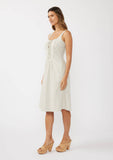 Round Neck Button-Down Corset Midi Dress: Ivory/Grey / S