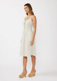 Round Neck Button-Down Corset Midi Dress: Ivory/Grey / M