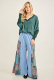 Mineral Washed Boho Patch Tiered wide pants HP6619: Natural / S-M-L / 2-2-2