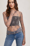 FLORAL EMBROIDERY LACE MESH LAYERING TOP: HAZELNUT / S