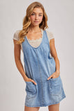 DENIM WASHED OVERALL POCKET DRESS: LT.WASH / L