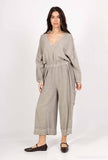 Mid-Length Linen Pants 20570: Black