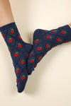 SC10040C-Strawberry Printed Textured Crew Socks: BEIGE / OS/5