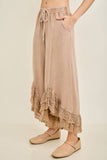 Mineral Washed Lace Ruffles Cropped Pants HP6931: Natural / S-M-L / 2-2-2