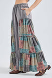 Mineral Washed Boho Patch Tiered wide pants HP6619: Charcoal / S-M-L / 2-2-2