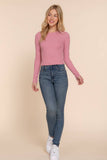 Long Sleeve Round Neck Cotton Spandex Rib Tee: WHT-white / M