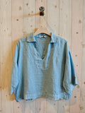 REF 12104 BLOUSE SHIRT COLLAR 100% LINEN: CAMEL