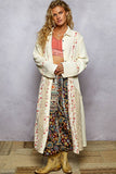 Long sleeve double gauze floral patch woven long jacket: NATURAL / S