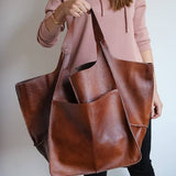 Women's Soft Leather Large Capacity Shoulder Tote Bag: Yellow