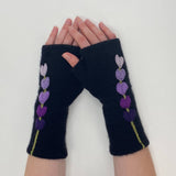 Fingerless Cashmere Gloves-Lupine: Rainbow on Grey / One Size Fits Most