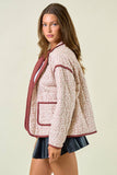 COTTON FLORAL LONG SLEEVE PADDED COAT - 10635J-2: BLUSH / L