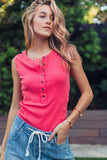 Raw Edge Ribbed Henley Tank: MINT / S-M-L:2-2-2