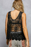 Round Neck Sleeveless Crochet Scalloped Opening Top: NATURAL / Os