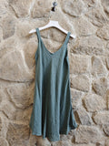 REF 2224  100% LINEN STRAP DRESS: Marrón