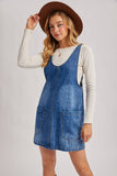 DENIM WASHED OVERALL POCKET DRESS: LT.WASH / M