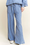 Mineral Wash Side Knit detail wide leg pants HE5878P: Silver Grey / S-M-L / 2-2-2