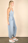 NP70837-Mineral Washed Cotton Gauze Casual Jumpsuit: SAGE / S-M-L/2-2-2